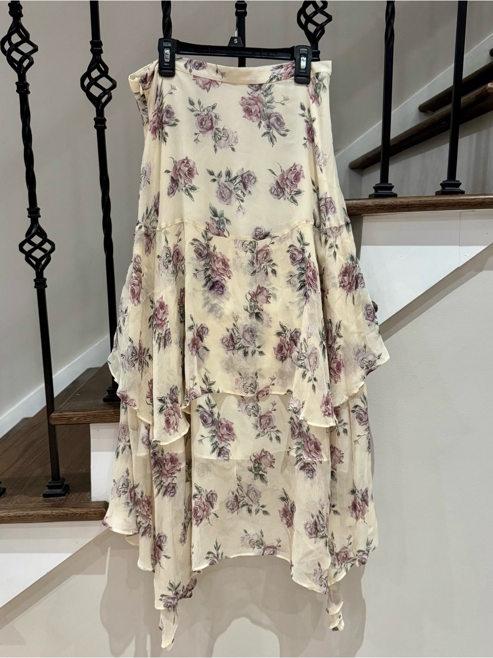LoveShackFancy Cream and Soft Mauve 100% Floral Skirt